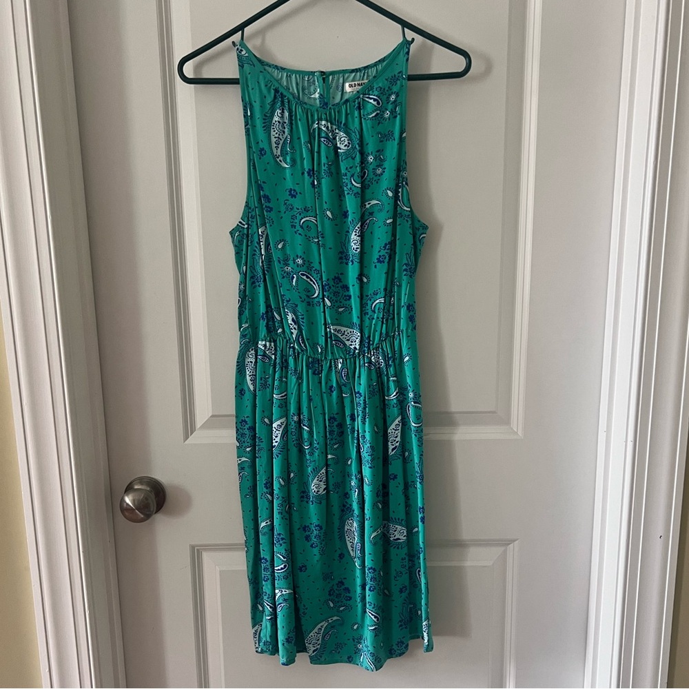 Old Navy Teal Paisley Halter Dress